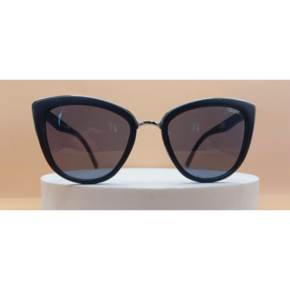 QUAY Australia "My Girl" Matte Rubber Silver Black Cat Eye Sunglasses FAMES ONLY